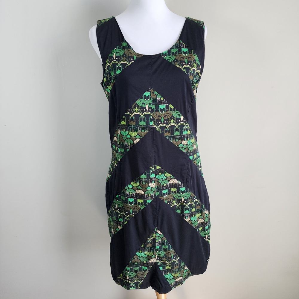 Skunkfunk Irkusne Dress Womens 4 US 10 Green Black Geometric Mod Artsy Boho Eyes